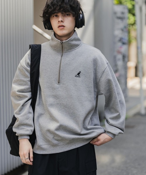 KANGOL(カンゴール)の「新色追加 KANGOL カンゴール 別注コラボオーバーサイズ裏起毛ロゴ刺繍ハーフジップハイネックスウェットトレーナー(スウェット・メンズ・チャコール/ネイビー/グリーン/ホワイト/ライトグレー/ブラック/杢グレー/ブラウン・M/L/XL)」の19枚目の写真