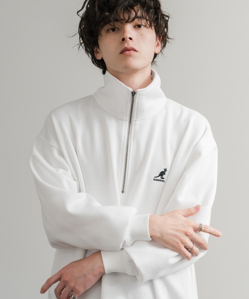 KANGOL（カンゴール）の「新色追加 KANGOL カンゴール 別注コラボ 裏起毛ロゴ刺繍ハーフジップ（スウェット・メンズ・チャコール/ネイビー/グリーン/ホワイト/ライトグレー/ブラック/杢グレー/ブラウン・M/L/XL）」の9枚目の写真