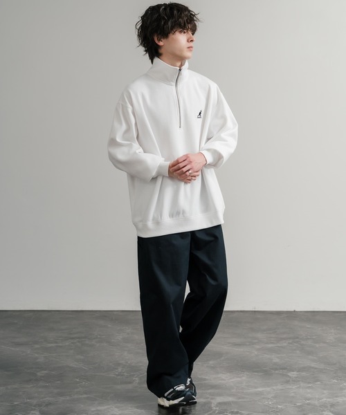 KANGOL（カンゴール）の「新色追加 KANGOL カンゴール 別注コラボ 裏起毛ロゴ刺繍ハーフジップ（スウェット・メンズ・チャコール/ネイビー/グリーン/ホワイト/ライトグレー/ブラック/杢グレー/ブラウン・M/L/XL）」の12枚目の写真