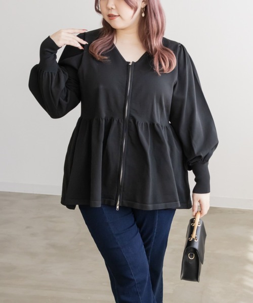 CLETTE（クレット）の「ダブルジップペプラムニット（ニット/セーター・レディース・アイボリー/ブラック/ラベンダー・LL/3L/4L）」の3枚目の写真