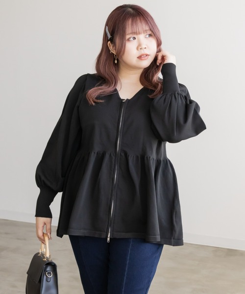 CLETTE（クレット）の「ダブルジップペプラムニット（ニット/セーター・レディース・アイボリー/ブラック/ラベンダー・LL/3L/4L）」の9枚目の写真