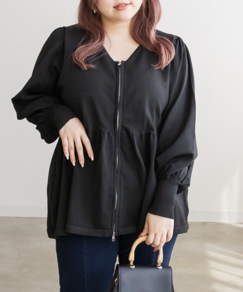 CLETTE（クレット）の「ダブルジップペプラムニット（ニット/セーター・レディース・アイボリー/ブラック/ラベンダー・LL/3L/4L）」の10枚目の写真