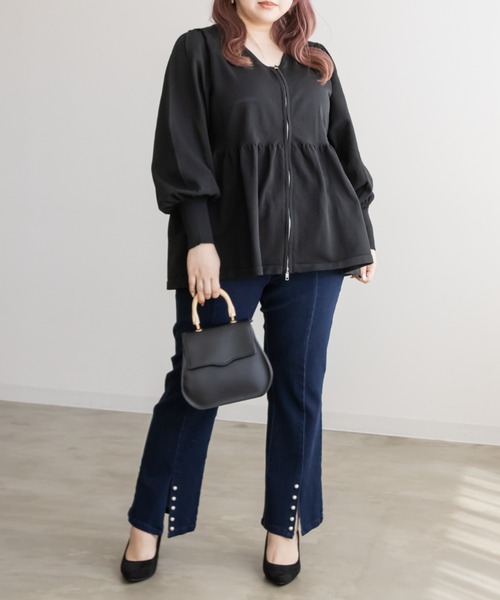 CLETTE（クレット）の「ダブルジップペプラムニット（ニット/セーター・レディース・アイボリー/ブラック/ラベンダー・LL/3L/4L）」の11枚目の写真