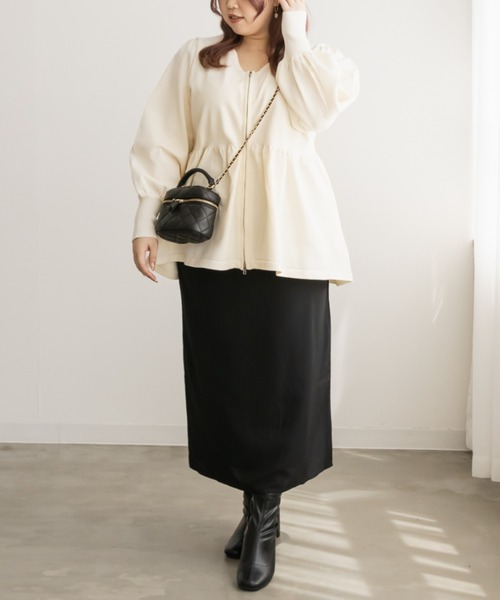 CLETTE（クレット）の「ダブルジップペプラムニット（ニット/セーター・レディース・アイボリー/ブラック/ラベンダー・LL/3L/4L）」の5枚目の写真