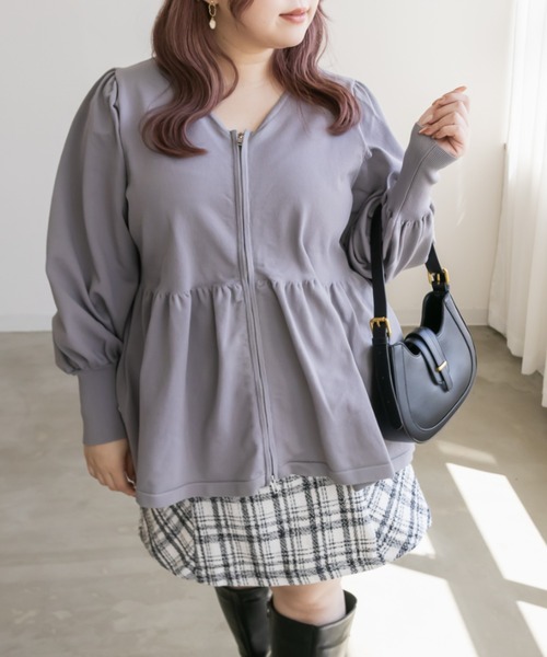 CLETTE（クレット）の「ダブルジップペプラムニット（ニット/セーター・レディース・アイボリー/ブラック/ラベンダー・LL/3L/4L）」の15枚目の写真