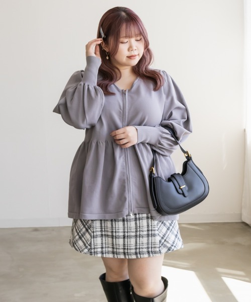 CLETTE（クレット）の「ダブルジップペプラムニット（ニット/セーター・レディース・アイボリー/ブラック/ラベンダー・LL/3L/4L）」の13枚目の写真