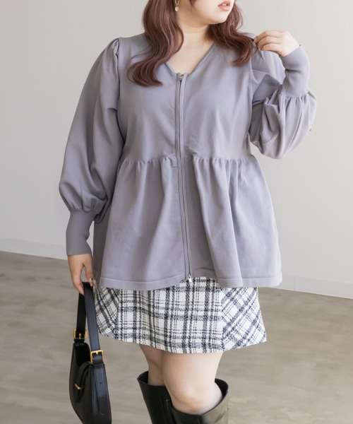 CLETTE（クレット）の「ダブルジップペプラムニット（ニット/セーター・レディース・アイボリー/ブラック/ラベンダー・LL/3L/4L）」の14枚目の写真