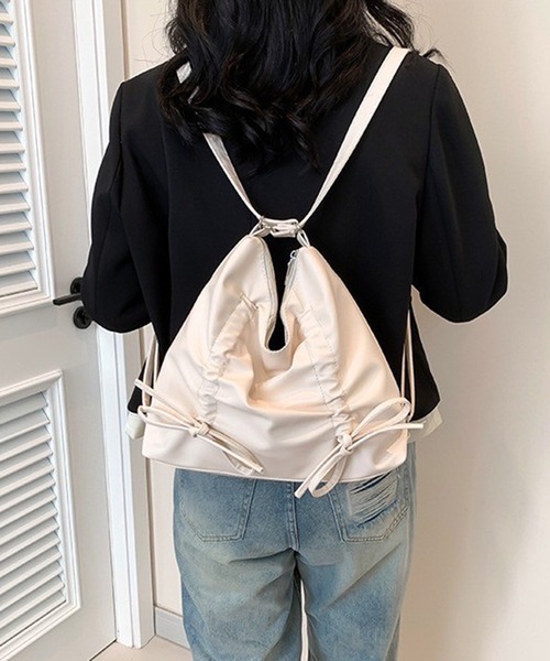 WESTSEA（ウエストシー）の「3WAY リュック/ショルダーバッグ ギャザー 紐リボン付（ショルダーバッグ・レディース・ピンク/ベージュ/シルバー/ブラック・FREE）」の3枚目の写真