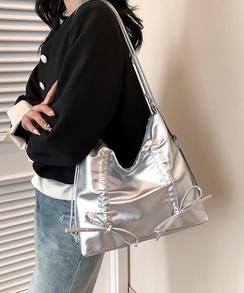 WESTSEA（ウエストシー）の「3WAY リュック/ショルダーバッグ ギャザー 紐リボン付（ショルダーバッグ・レディース・ピンク/ベージュ/シルバー/ブラック・FREE）」の4枚目の写真