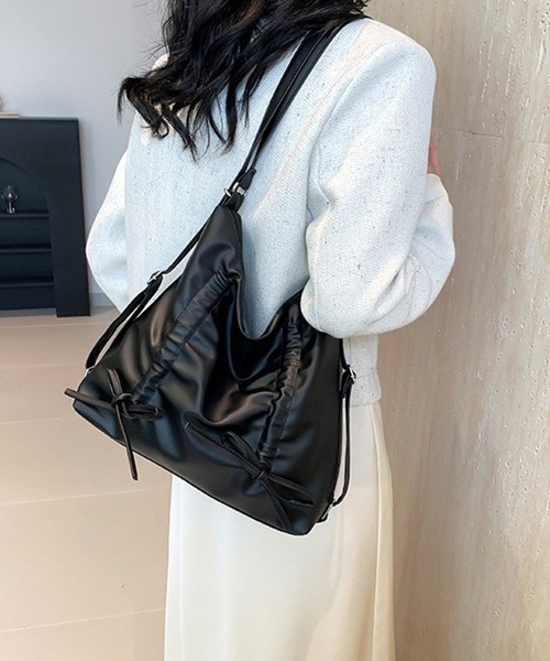 WESTSEA（ウエストシー）の「3WAY リュック/ショルダーバッグ ギャザー 紐リボン付（ショルダーバッグ・レディース・ピンク/ベージュ/シルバー/ブラック・FREE）」の2枚目の写真