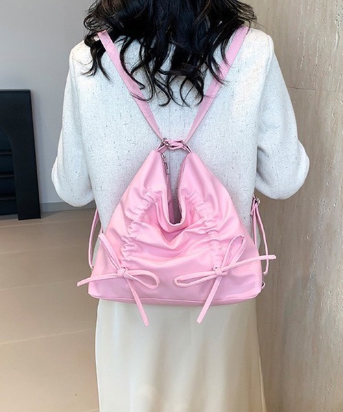 WESTSEA（ウエストシー）の「3WAY リュック/ショルダーバッグ ギャザー 紐リボン付（ショルダーバッグ・レディース・ピンク/ベージュ/シルバー/ブラック・FREE）」の5枚目の写真