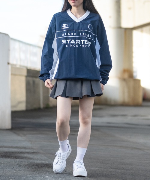 「t」「STARTER BLACK LABEL」ナイロンワッシャー切替 ゲームデザイン プルオーバー レディース STARTER BLACK LABEL 「t」「STARTER LABEL」ナイロンワッシャー
