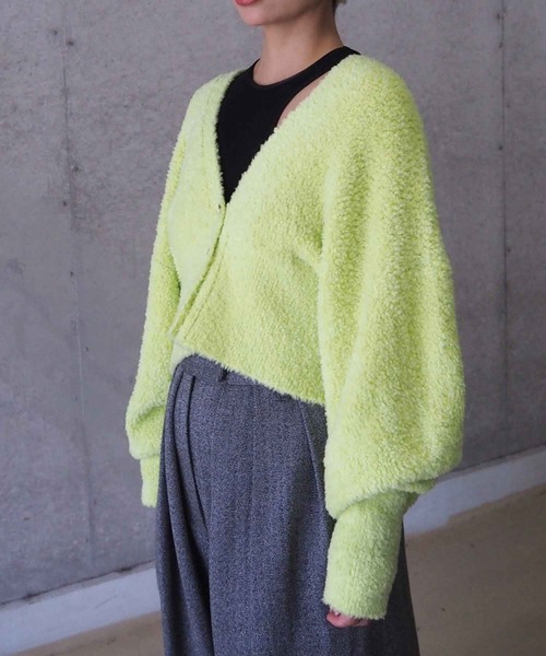 THINGS THAT MATTER（シングス ザット マター）の「SHEEPBOA CARDIGAN / シープボアカーディガン（カーディガン/ボレロ・レディース・チャコールグレー/ピンク/ライム・FREE）」の18枚目の写真