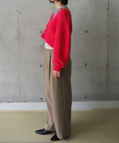 THINGS THAT MATTER（シングス ザット マター）の「SHEEPBOA CARDIGAN / シープボアカーディガン（カーディガン/ボレロ・レディース・チャコールグレー/ピンク/ライム・FREE）」の14枚目の写真