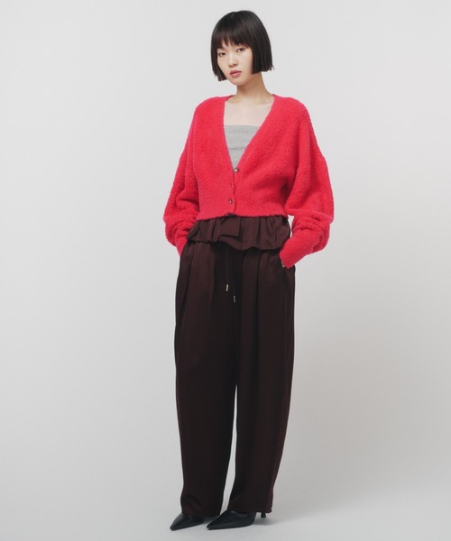THINGS THAT MATTER（シングス ザット マター）の「SHEEPBOA CARDIGAN / シープボアカーディガン（カーディガン/ボレロ・レディース・チャコールグレー/ピンク/ライム・FREE）」の7枚目の写真