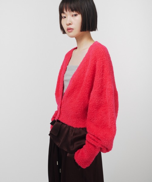 THINGS THAT MATTER（シングス ザット マター）の「SHEEPBOA CARDIGAN / シープボアカーディガン（カーディガン/ボレロ・レディース・チャコールグレー/ピンク/ライム・FREE）」の5枚目の写真