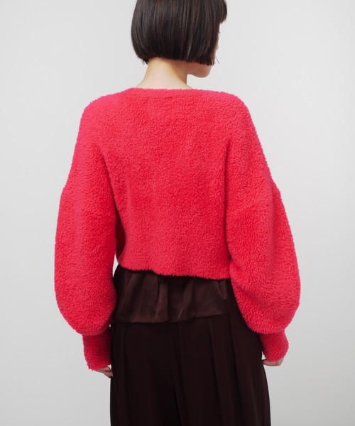 THINGS THAT MATTER（シングス ザット マター）の「SHEEPBOA CARDIGAN / シープボアカーディガン（カーディガン/ボレロ・レディース・チャコールグレー/ピンク/ライム・FREE）」の6枚目の写真