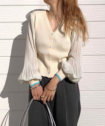 Q | 袖プリーツシフォンニットカーディガン(カーディガン/ボレロ)