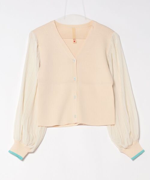 Q（キュー）の「袖プリーツシフォンニットカーディガン（カーディガン/ボレロ・レディース・ライトグレー/ブラック/アイボリー・MEDIUM）」の4枚目の写真