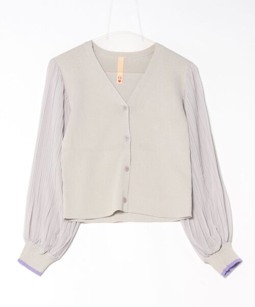 Q（キュー）の「袖プリーツシフォンニットカーディガン（カーディガン/ボレロ・レディース・ライトグレー/ブラック/アイボリー・MEDIUM）」の6枚目の写真