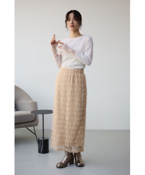 AZUL by moussy（アズールバイマウジー）の「ソデレーステレコトップス（Tシャツ/カットソー・レディース・オフホワイト/ブラック/ライム・FREE）」の6枚目の写真