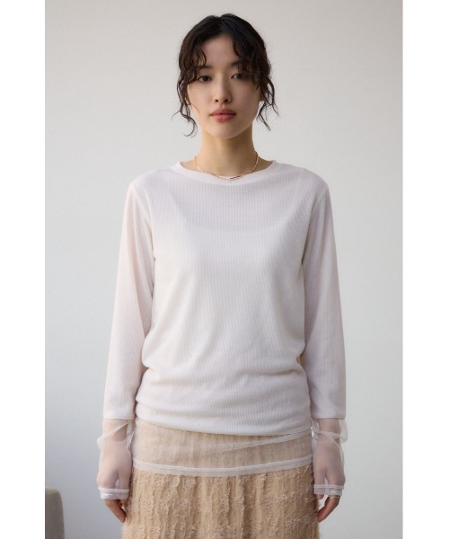 AZUL by moussy（アズールバイマウジー）の「ソデレーステレコトップス（Tシャツ/カットソー・レディース・オフホワイト/ブラック/ライム・FREE）」の7枚目の写真
