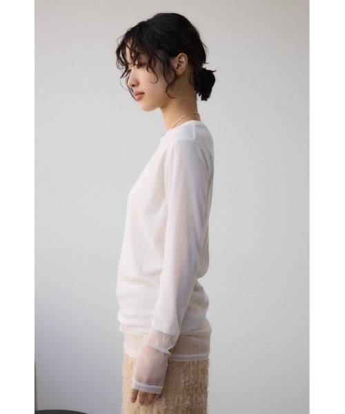 AZUL by moussy（アズールバイマウジー）の「ソデレーステレコトップス（Tシャツ/カットソー・レディース・オフホワイト/ブラック/ライム・FREE）」の8枚目の写真