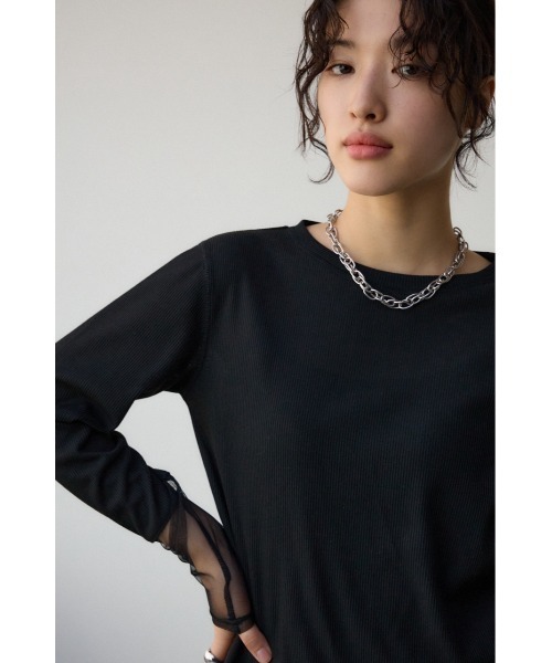 AZUL by moussy（アズールバイマウジー）の「ソデレーステレコトップス（Tシャツ/カットソー・レディース・オフホワイト/ブラック/ライム・FREE）」の15枚目の写真