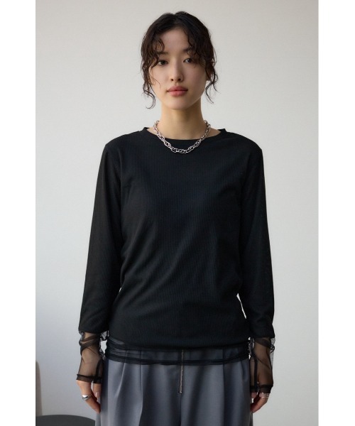 AZUL by moussy（アズールバイマウジー）の「ソデレーステレコトップス（Tシャツ/カットソー・レディース・オフホワイト/ブラック/ライム・FREE）」の17枚目の写真