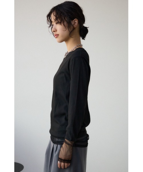 AZUL by moussy（アズールバイマウジー）の「ソデレーステレコトップス（Tシャツ/カットソー・レディース・オフホワイト/ブラック/ライム・FREE）」の18枚目の写真