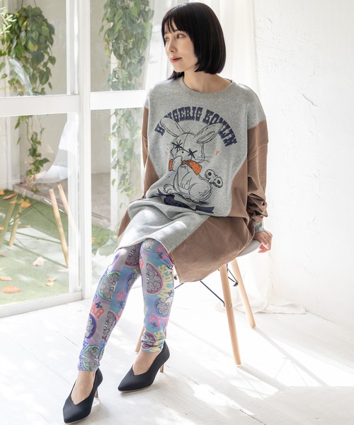 ScoLar(スカラー)の「143764:花・ネコ・スカラーちゃん 3柄展開 保湿保温レギンス(レギンス/スパッツ・レディース・ブラック/アイボリー・M)」の4枚目の写真