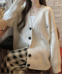 ワンポイント刺繍ニットカーディガン