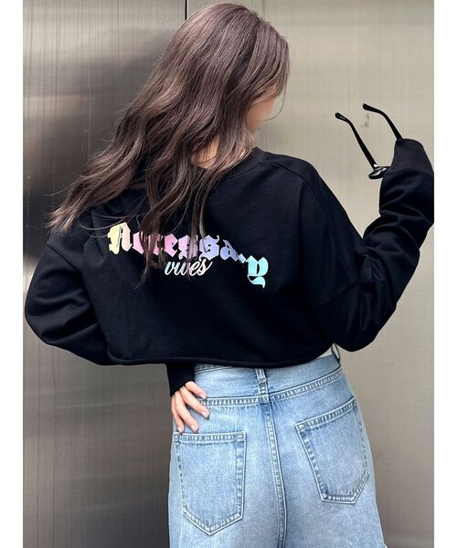 GYDA(ジェイダ)の「aecessary vivesトップス(Tシャツ/カットソー・レディース・ブラック/オフホワイト・FREE)」の3枚目の写真