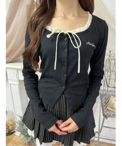 セール】【PHILLY】フリルネックリボンカーディガン（カーディガン