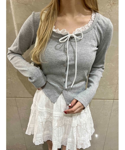 PHILLY（フィリー）の「【PHILLY】フリルネックリボンカーディガン（カーディガン/ボレロ・レディース・グレー/ブラック・FREE）」の14枚目の写真