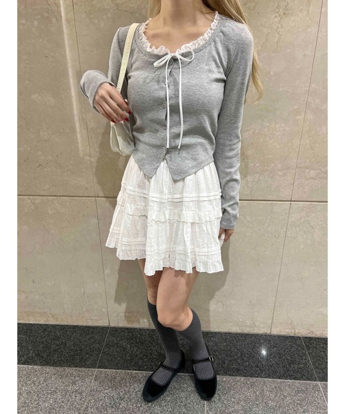 PHILLY（フィリー）の「【PHILLY】フリルネックリボンカーディガン（カーディガン/ボレロ・レディース・グレー/ブラック・FREE）」の18枚目の写真