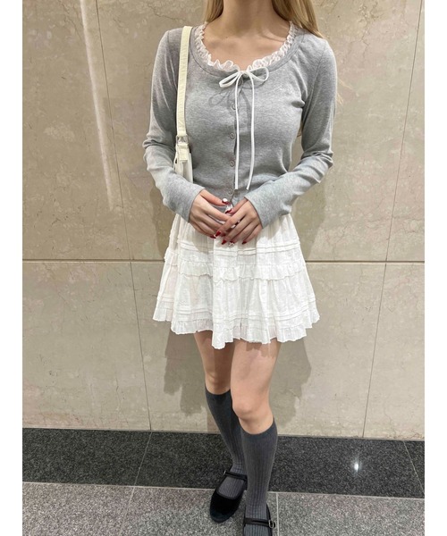 PHILLY（フィリー）の「【PHILLY】フリルネックリボンカーディガン（カーディガン/ボレロ・レディース・グレー/ブラック・FREE）」の19枚目の写真