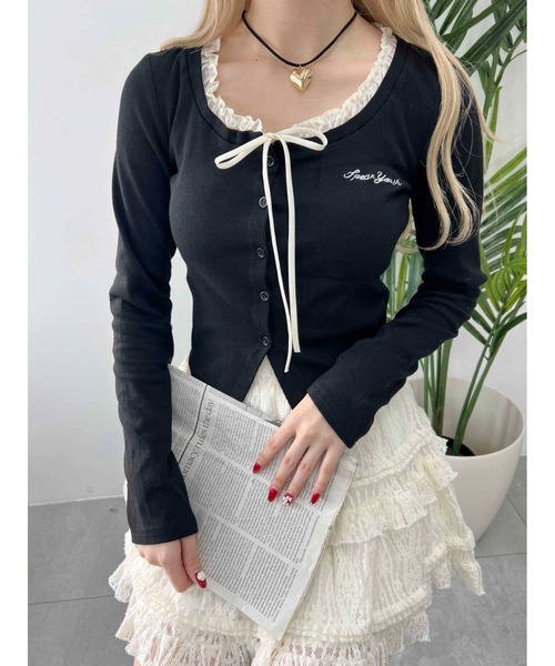 PHILLY（フィリー）の「【PHILLY】フリルネックリボンカーディガン（カーディガン/ボレロ・レディース・グレー/ブラック・FREE）」の9枚目の写真