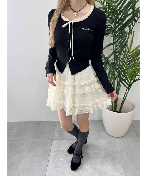 PHILLY（フィリー）の「【PHILLY】フリルネックリボンカーディガン（カーディガン/ボレロ・レディース・グレー/ブラック・FREE）」の11枚目の写真