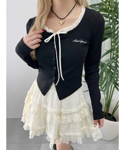 PHILLY（フィリー）の「【PHILLY】フリルネックリボンカーディガン（カーディガン/ボレロ・レディース・グレー/ブラック・FREE）」の6枚目の写真