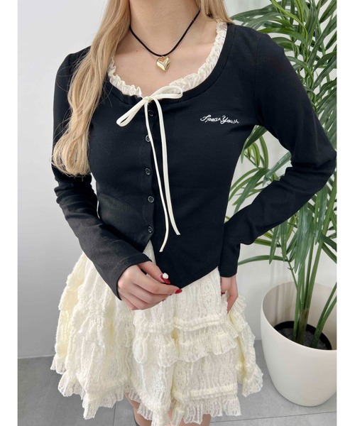 PHILLY（フィリー）の「【PHILLY】フリルネックリボンカーディガン（カーディガン/ボレロ・レディース・グレー/ブラック・FREE）」の7枚目の写真