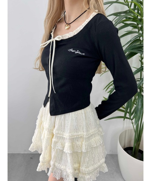 PHILLY（フィリー）の「【PHILLY】フリルネックリボンカーディガン（カーディガン/ボレロ・レディース・グレー/ブラック・FREE）」の8枚目の写真