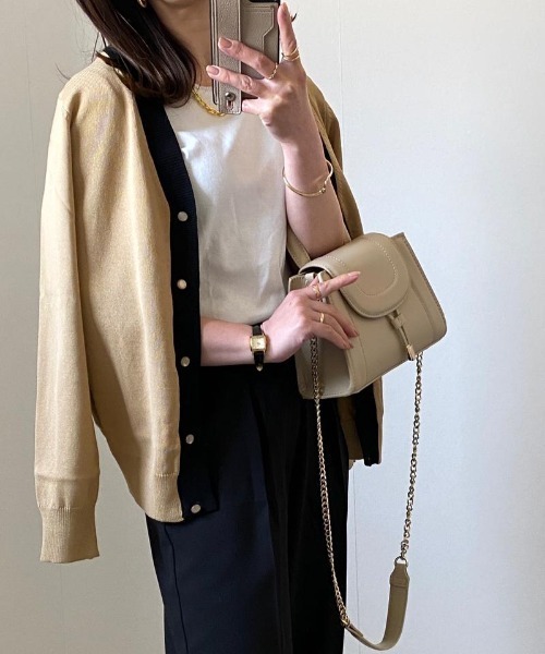 aquagarage（アクアガレージ）の「配色ハイゲージニットカーディガン（カーディガン/ボレロ・レディース・ブラック/グレイッシュブルー/グリーン/ベージュ・M/L）」の13枚目の写真