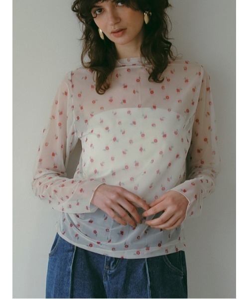 AMAIL（アマイル）の「FLOWER SHEER トップス（シャツ/ブラウス・レディース・アイボリー/ブラック・FREE）」の7枚目の写真