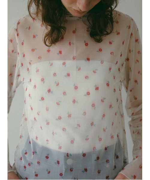 AMAIL（アマイル）の「FLOWER SHEER トップス（シャツ/ブラウス・レディース・アイボリー/ブラック・FREE）」の10枚目の写真