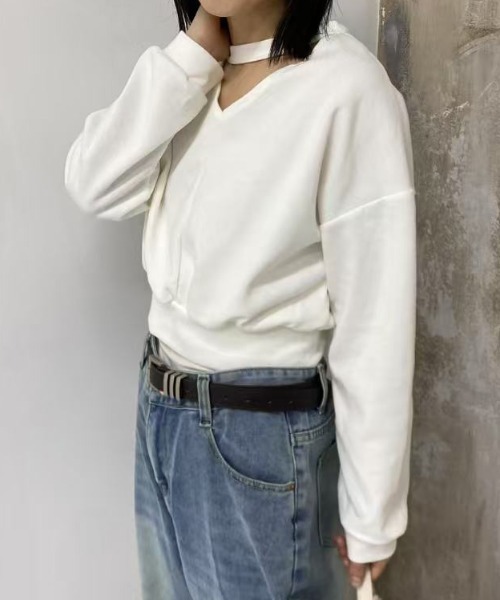 mebole(メボレ)の「2way choker Vネックトップス(Tシャツ/カットソー・レディース・ホワイト/ブラック・FREE)」の7枚目の写真