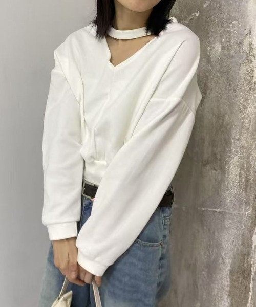 mebole(メボレ)の「2way choker Vネックトップス(Tシャツ/カットソー・レディース・ホワイト/ブラック・FREE)」の8枚目の写真