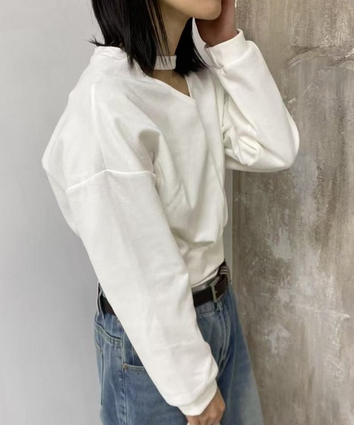 mebole(メボレ)の「2way choker Vネックトップス(Tシャツ/カットソー・レディース・ホワイト/ブラック・FREE)」の14枚目の写真