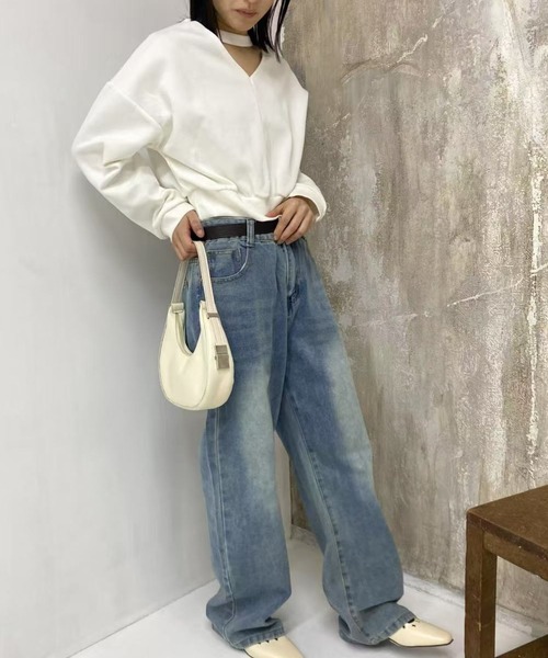 mebole(メボレ)の「2way choker Vネックトップス(Tシャツ/カットソー・レディース・ホワイト/ブラック・FREE)」の18枚目の写真
