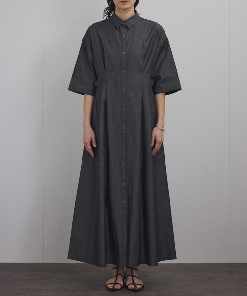 【ADAM ET ROPÉ】ウエストデザイン ロングワンピース ZOZOTOWN限定】ハーフスリーブウエストタックシャツワンピース